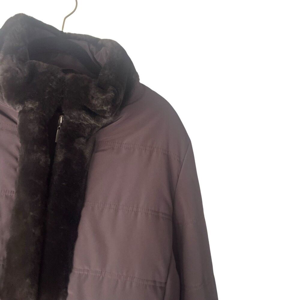 Jones New York Size XL Chocolate Brown Faux‎ Fur Lined Winter Coat - Picture 4 of 11